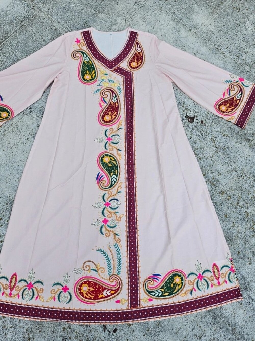 Women Dress Middle Eastern Robe Spring Summer Fashion Ethnic Print Size Plus 2XL - Picture 9 of 12